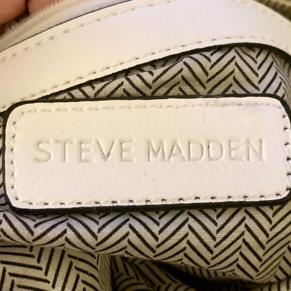 Steve Madden Cream Satchel Bag Handbag Tassel Accent Black Gold Details - Picture 14 of 15